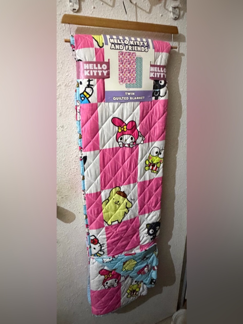 Hello Kitty Pink and White Twin Quilted Blanket